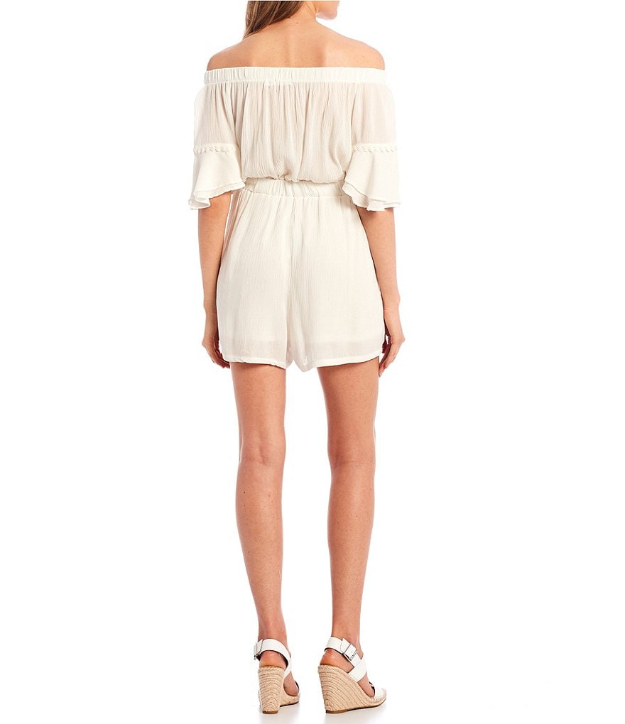 Coco + Jaimeson Off-the-Shoulder Puff-Sleeve Embroidered Floral Printed Romper