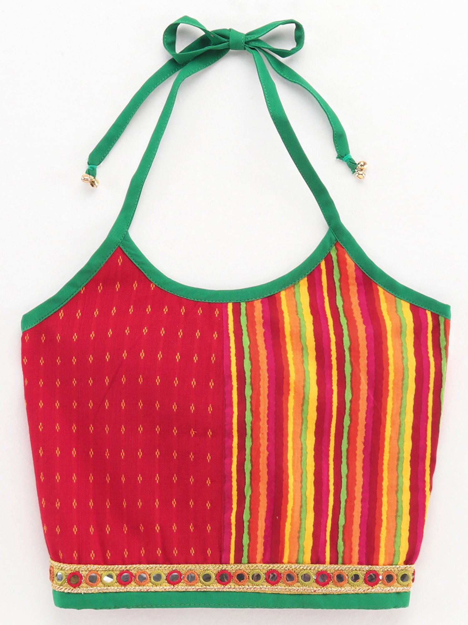 TWISHA Kids Red & Green Embroidered Top with Dhoti