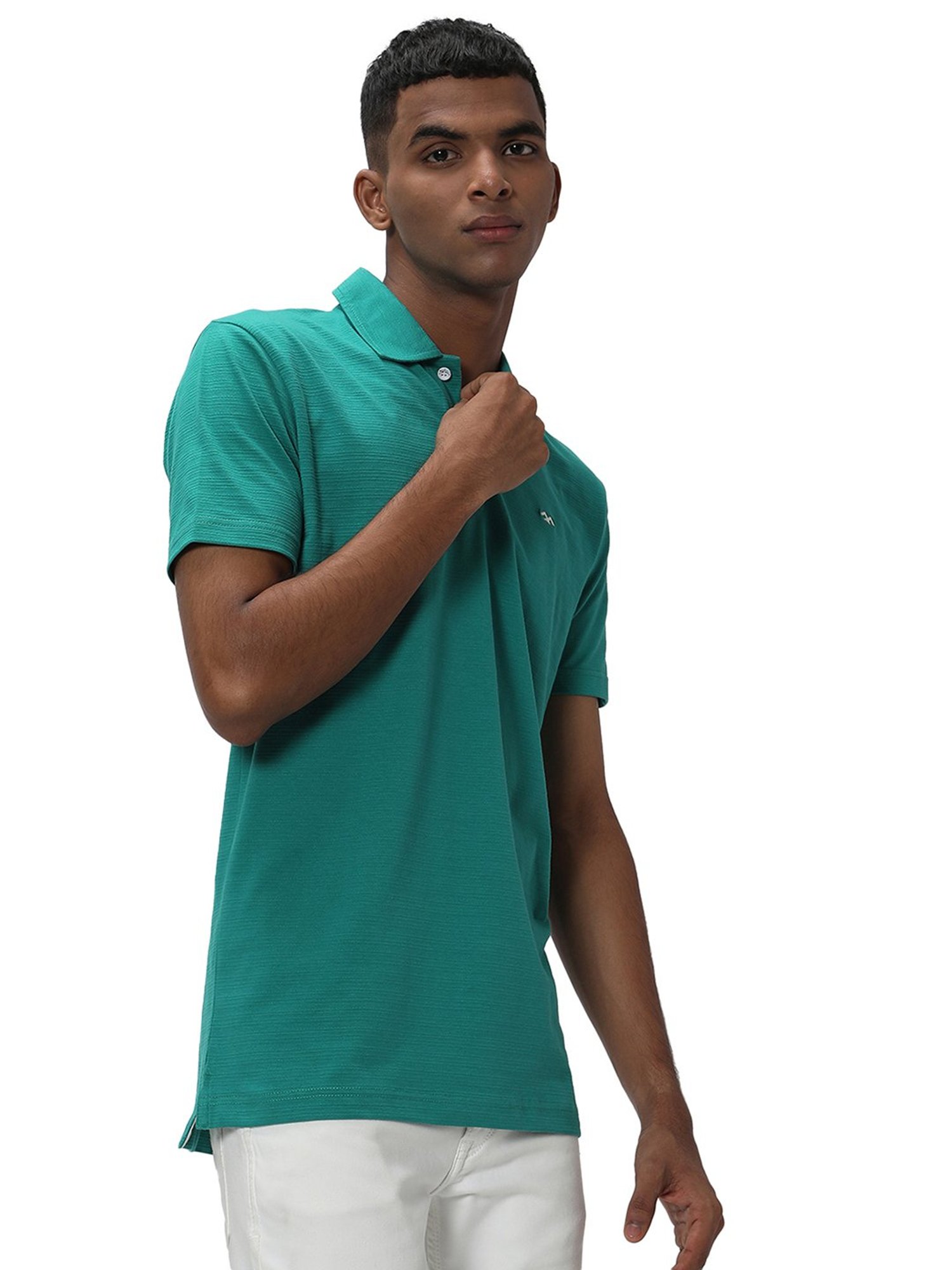 Mufti Green Slim Fit Textured Polo T-Shirt