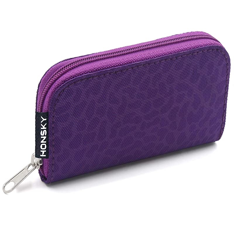 Card Case, 22 Slot Zippered Memory Card Holder, Memory Card Case Organizer Storage Wallet for Cards, Micro Cards, CF XC HC MMC, Leopard Print, Purple