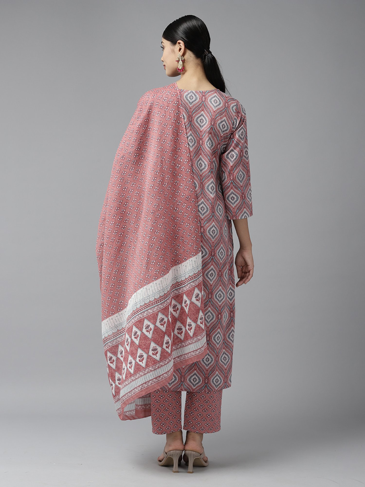 Prakrti Rust Cotton Printed Kurta With Pant & Dupatta