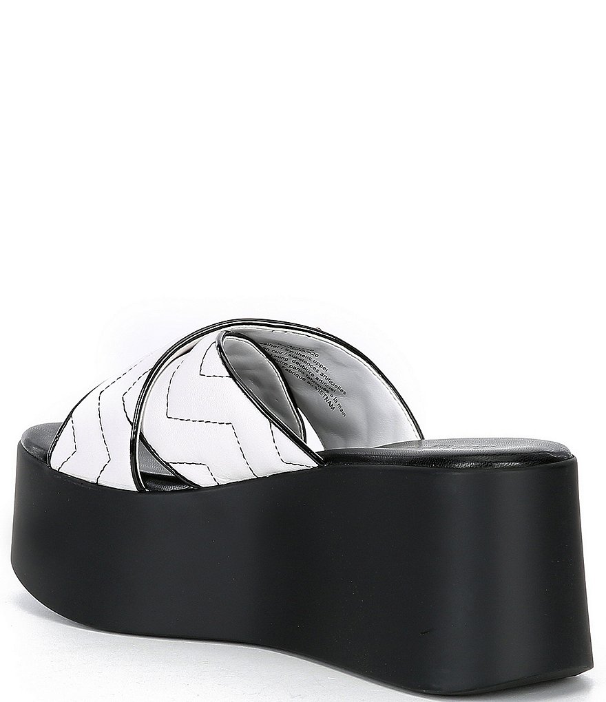 KARL LAGERFELD PARIS Ramona Chevron Stitch Leather Platform Wedge Slides