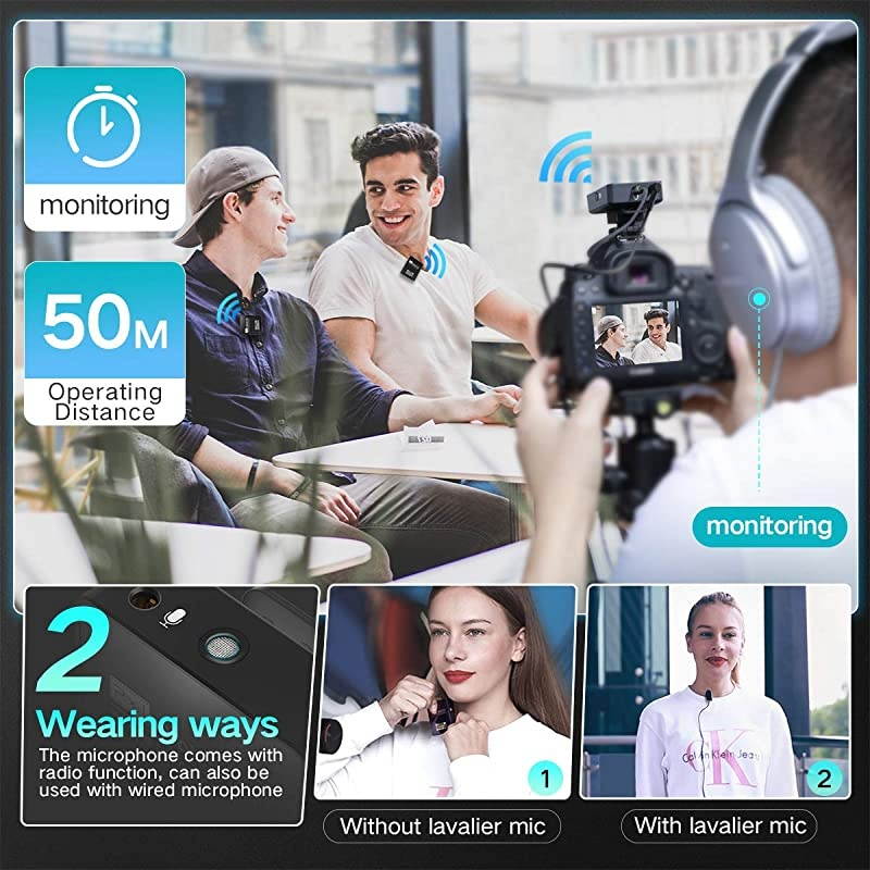 UHF Wireless Lavalier Microphone System with 1 Receiver 2 Transmitters and 2 Lapel Microphones Compatible with CameraSmartphonesDSLRand Video CamerasMobile Devices YouTube Facebook Live