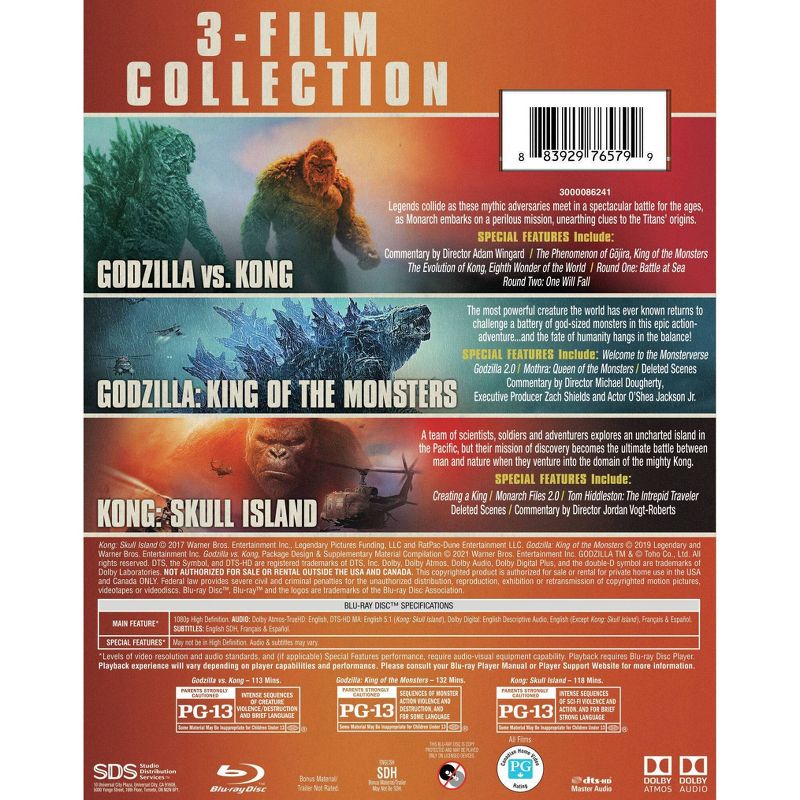 Godzilla vs. Kong/Godzilla: King of the Monsters/Kong: Skull Island: 3 Film Bundle (Blu-ray)