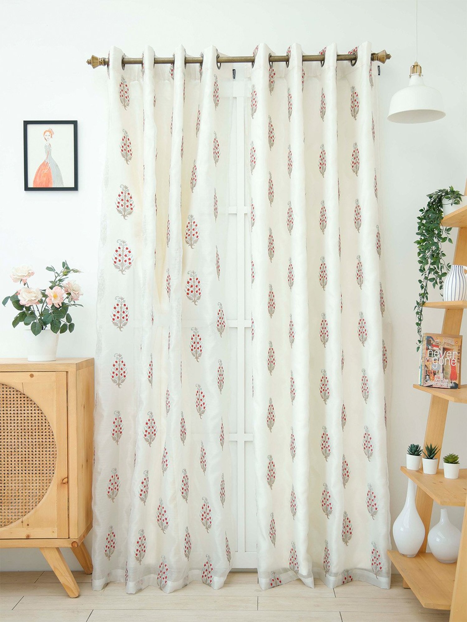 Ariana Paisley Red Polyester 5 ft Window Curtain
