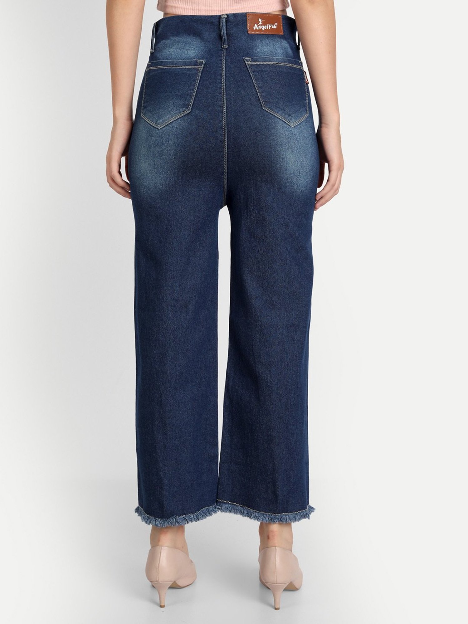 Angelfab Dark Blue Cotton Relaxed Fit High Rise Jeans