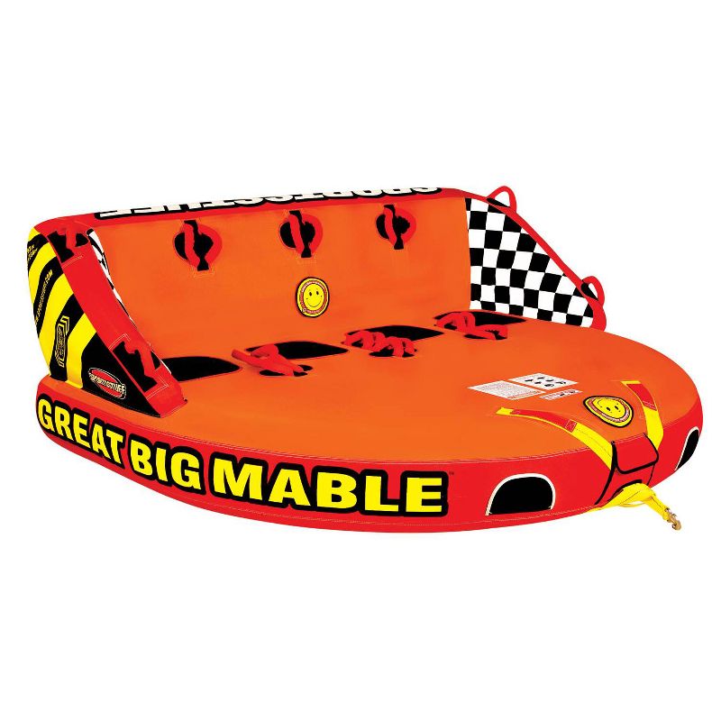 SPORTSSTUFF 53-2218 Great Big Mable 4-Person Towable Boat and Lake Tube Inflatable with 60 Foot Tow Rope, Heavy-Duty Full Nylon Cover, & Grab Handles