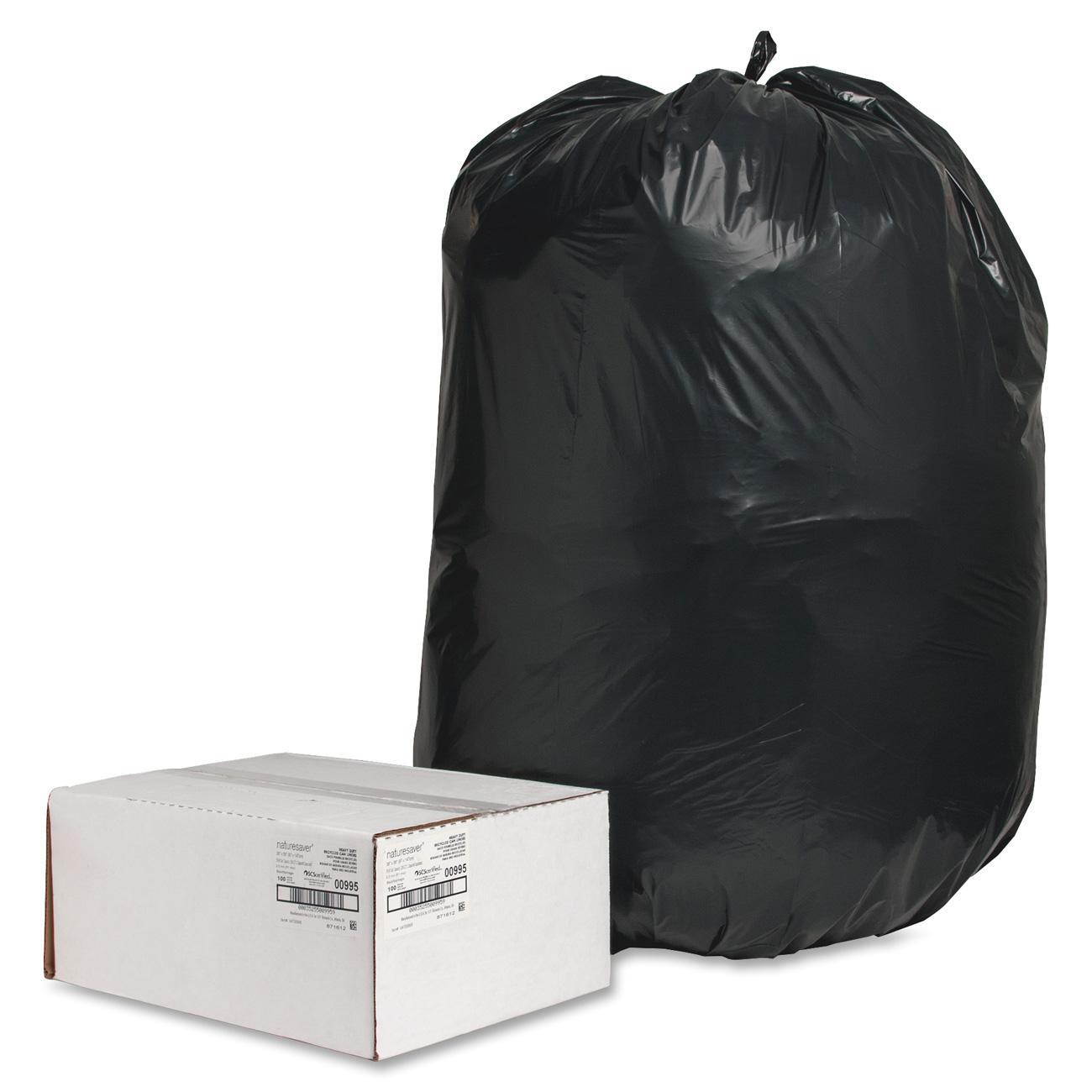 Nature Saver Trash Can Liners Rcycld 55-60 Gal 2.0mil 38"x58" 100/BX BK 00995
