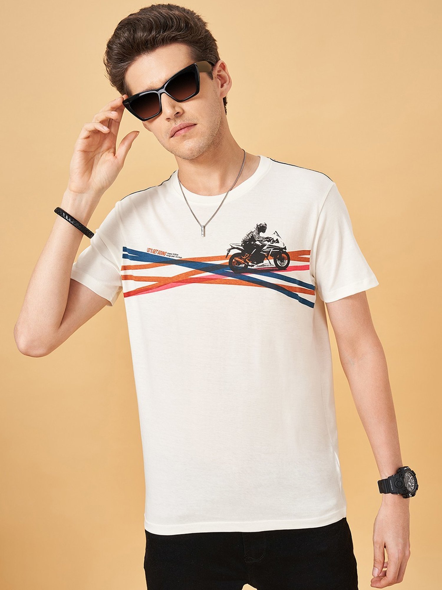 Sf Jeans By Pantaloons Off White Slim Fit T-Shirt