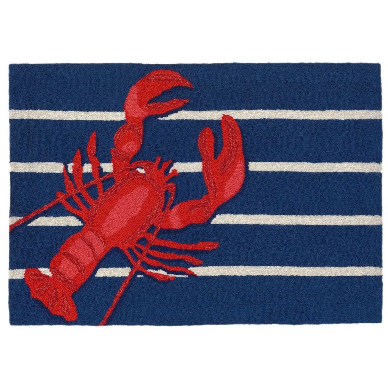 Frontporch Indoor/Outdoor Lobster On Stripes Rug 20"X30" Navy - Liora Manne