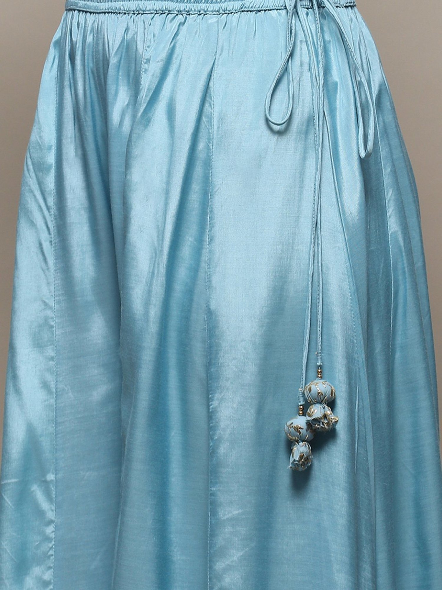 Biba Blue Embroidered Kurta Palazzo Set With Dupatta