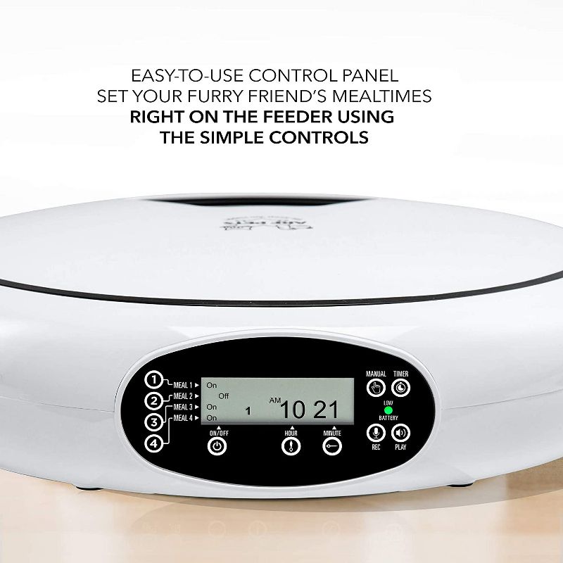 Arf Pets Automatic Pet Feeder, 5 Meal Food Dispenser for Dogs, Cats & Small Animals w/Programmable Digital Timer, Portion Control, Dishwasher-Safe Tray Feeds Wet or Dry Food - (Serves 4 Meals Per Day)