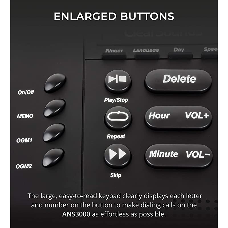 ANS3000 Amplified Answering Machine for Analog Telephones Landline with Up to 30dB Amplification