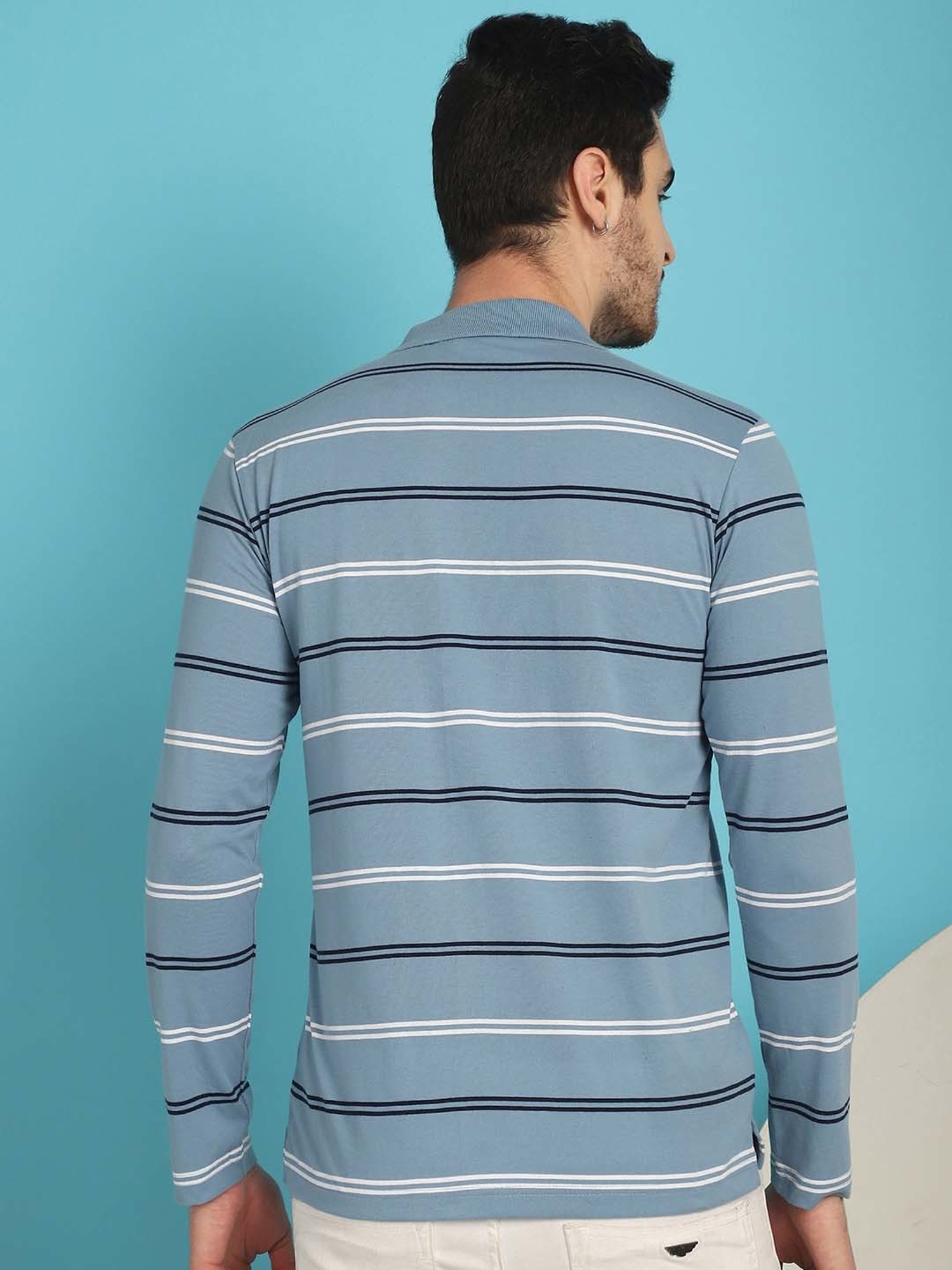 Venitian- Forbidden Clothing Light Blue Regular Fit Striped Polo T-Shirt