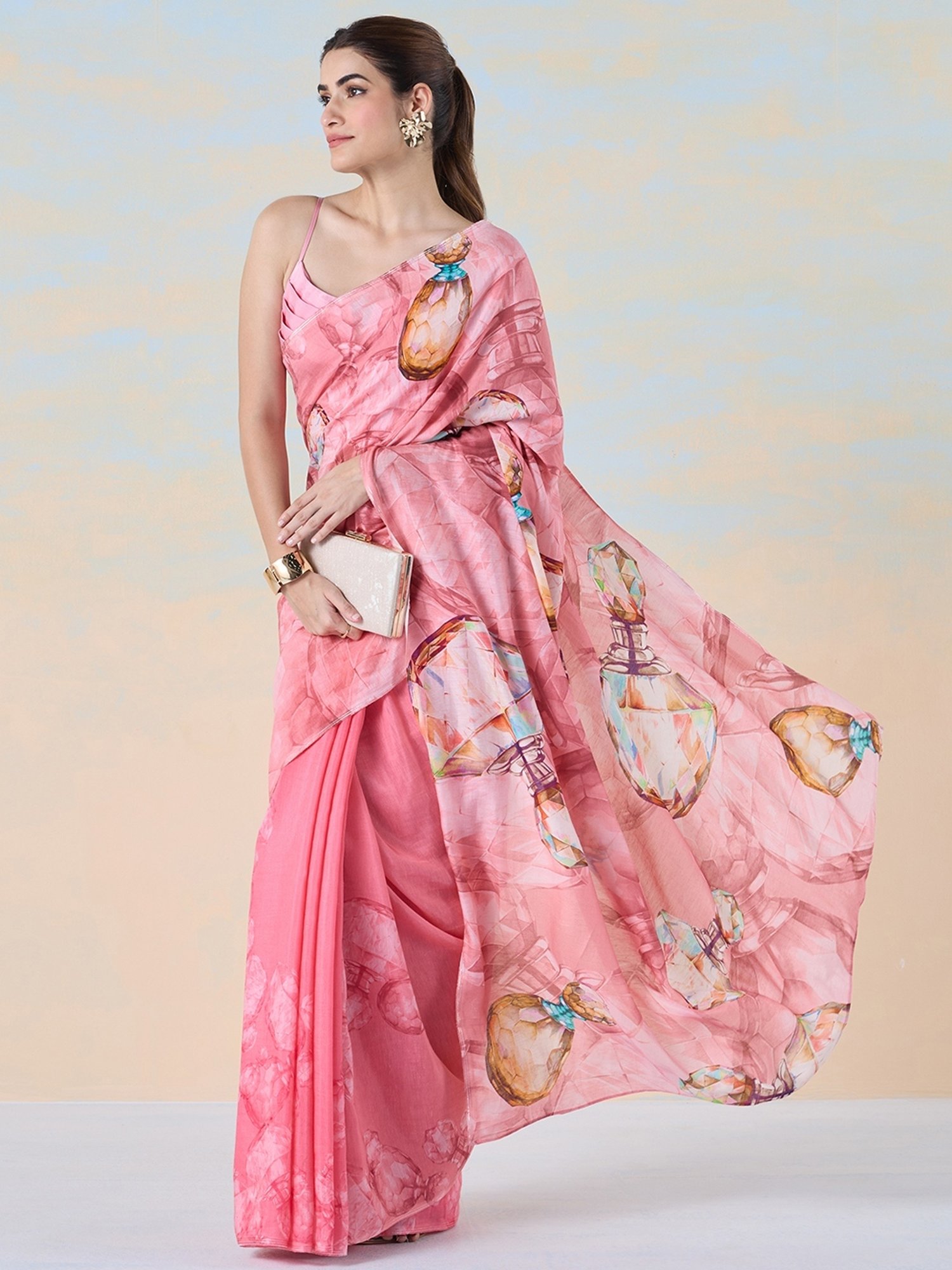 navyasa by liva Pink Printed Saree With Unstitched Blouse