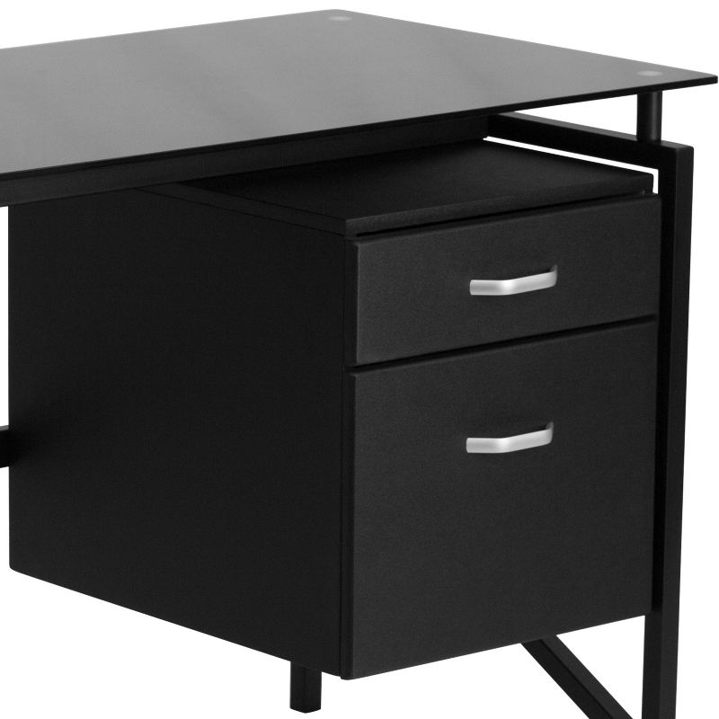 Glass Desk with Two Drawer Pedestal - Black Glass Top/Black Frame - Riverstone Furniture Collection
