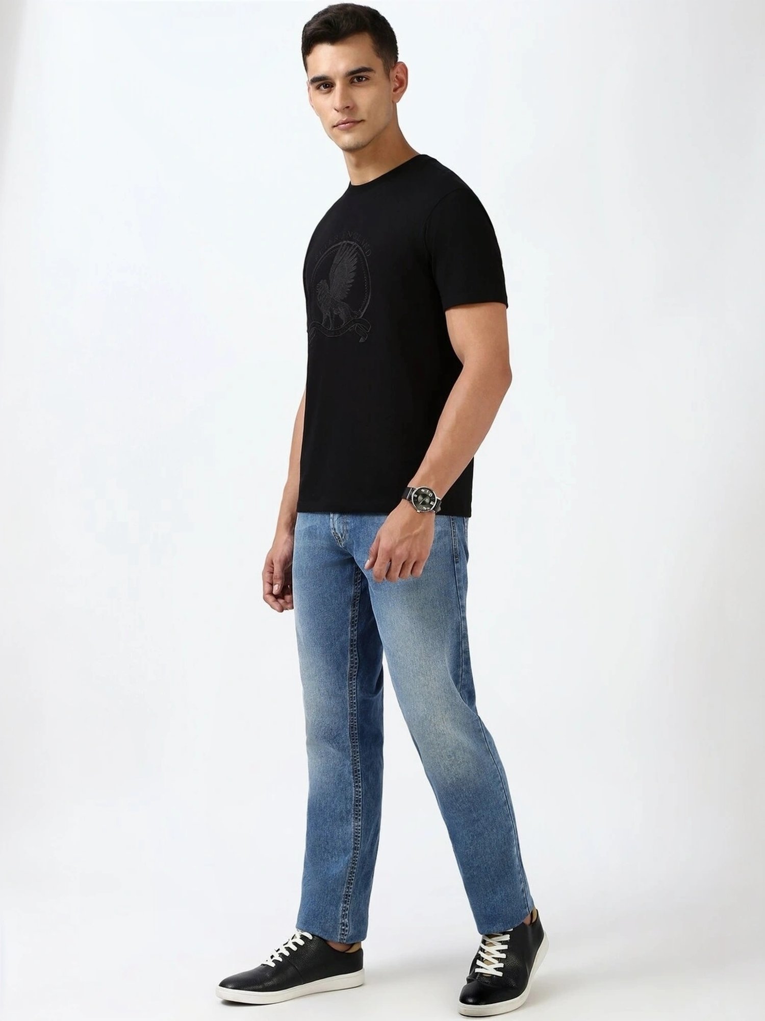 Peter England Black Regular Fit Printed T-Shirt