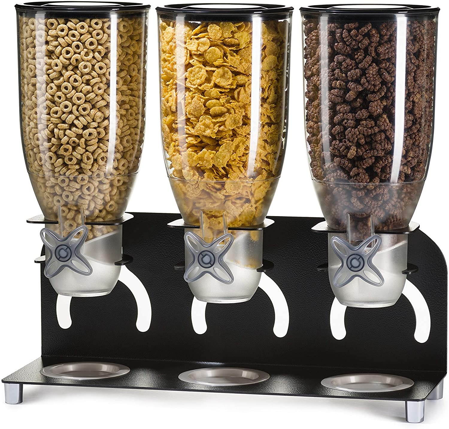 Mind Reader KELL300-BLK Metal Triple Cereal Dispenser, Black