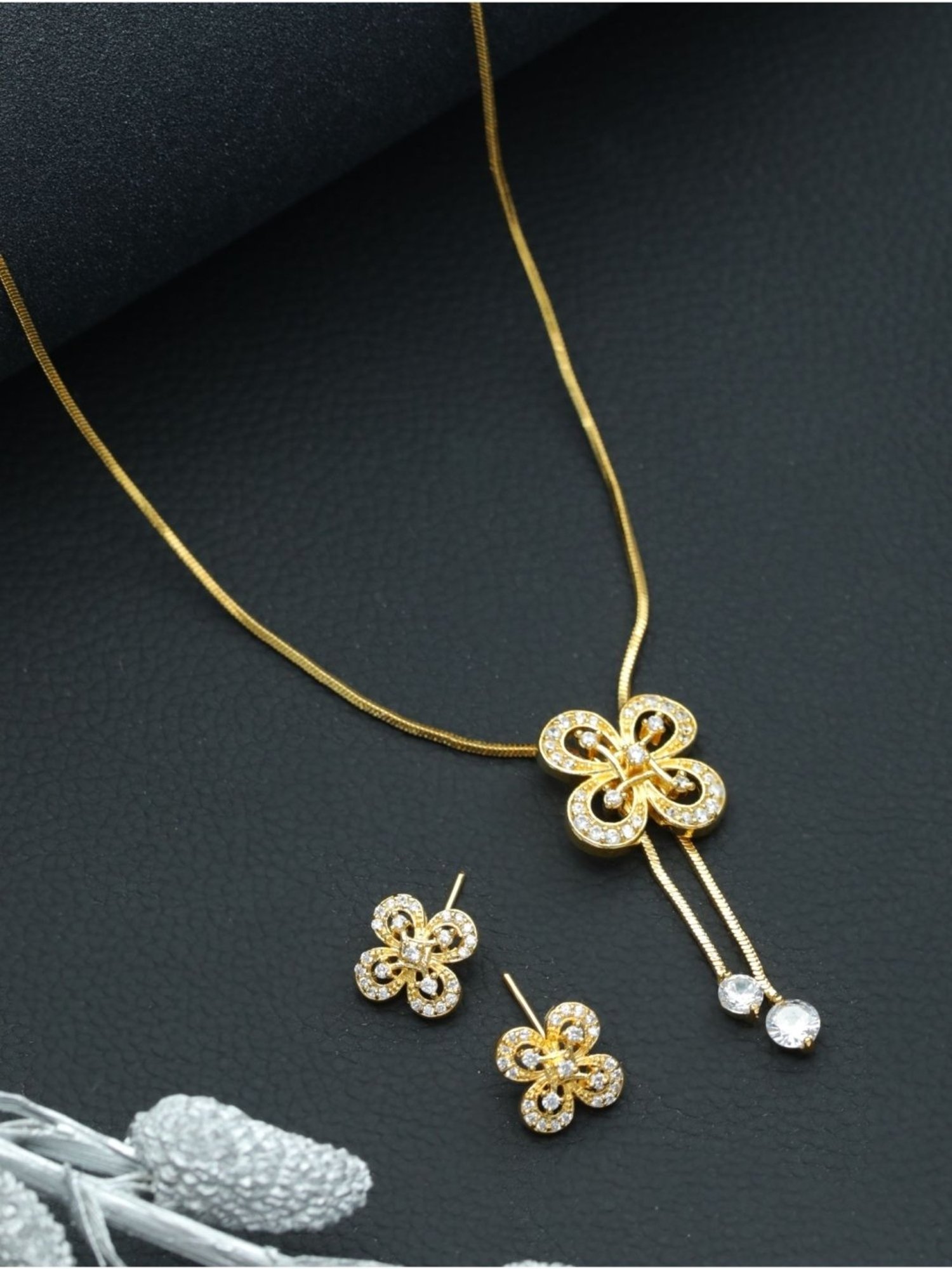Aatmana Gold-Plated White Handcrafted AD Stone-Studded Adjustable Necklace Set for Women