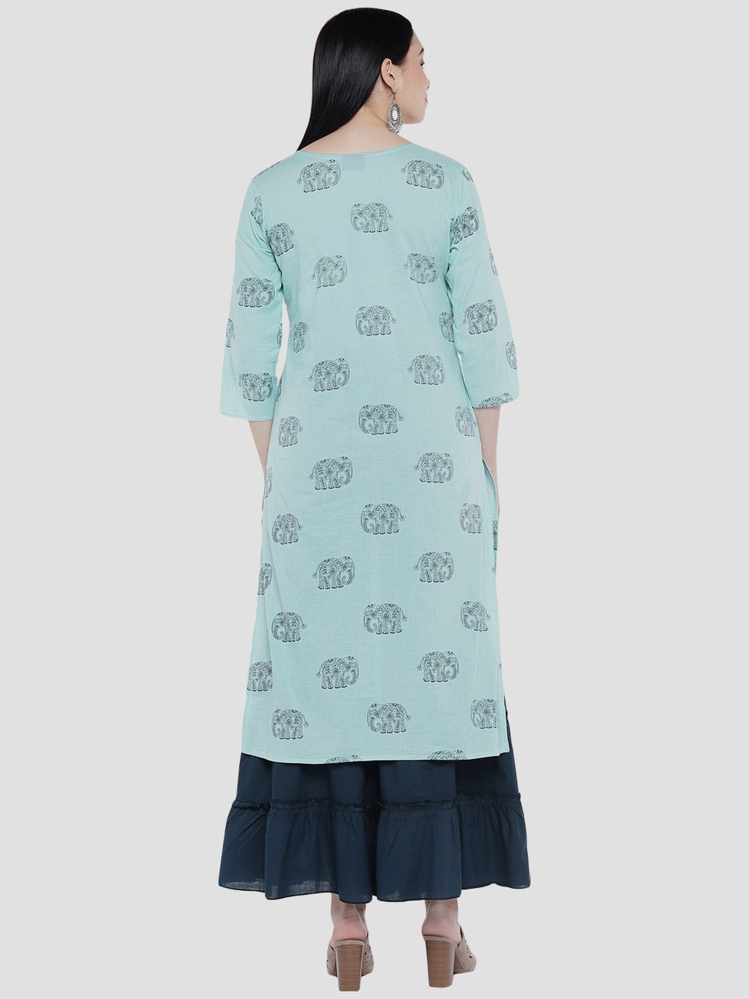 Sringam Blue Cotton Printed Kurta Sharara Set