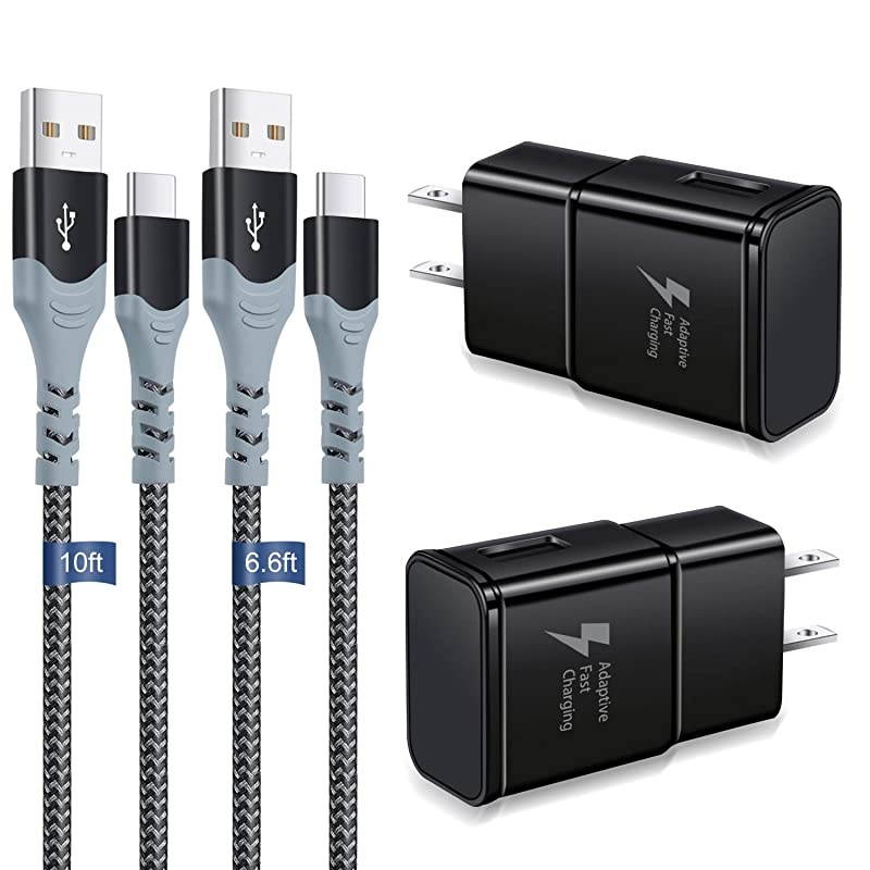 Adaptive Fast Wall Charger Adapter kit with USB TypeC Cable66Ft+10Ft Compatible with Samsung Galaxy S20S10S9S8EdgePlusActive Note 1098c9pro LG G6G5V30V20 Nexus 5X6PBlack