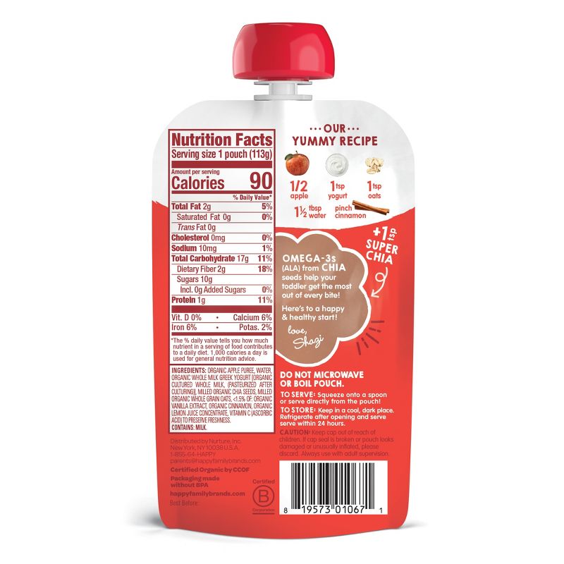 HappyTot Super Morning Organic Apples Cinnamon Yogurt & Oats with Superchia Baby Food Pouch - 4oz