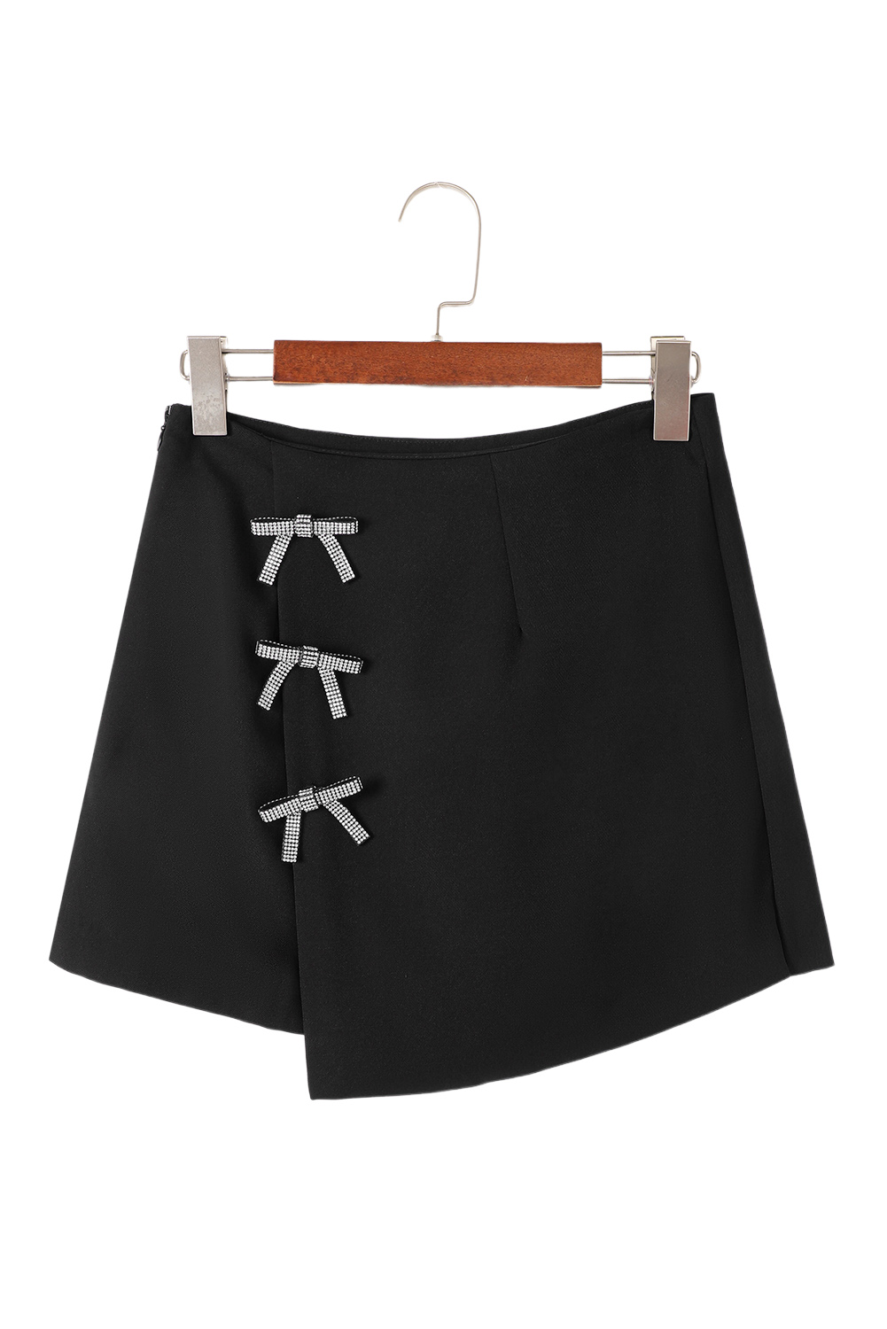 Black Rhinestone Bow High Waist Mini Skirt