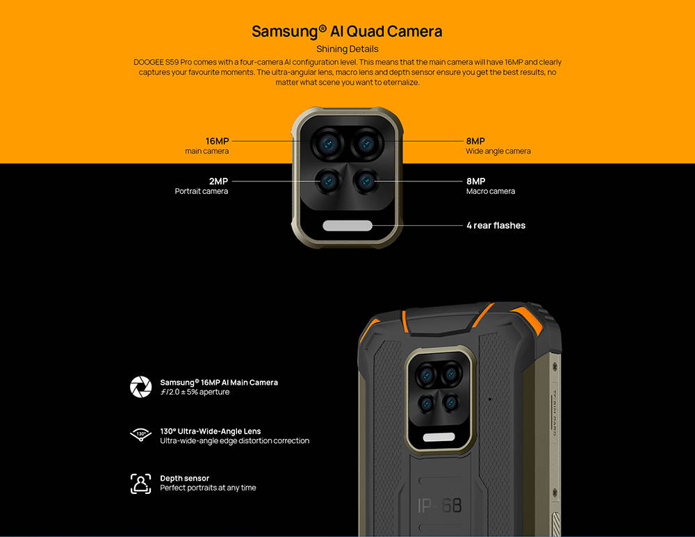 DOOGEE S59 Pro Unlocked Rugged Smartphone 10050mAh Battery 4GB + 128GB Unlocked Cell Phones 2W Loud Speaker 16MP Camera Android 10 5.71" Screen Helio P22 Waterproof Phone Face Fingerprint Unlocking