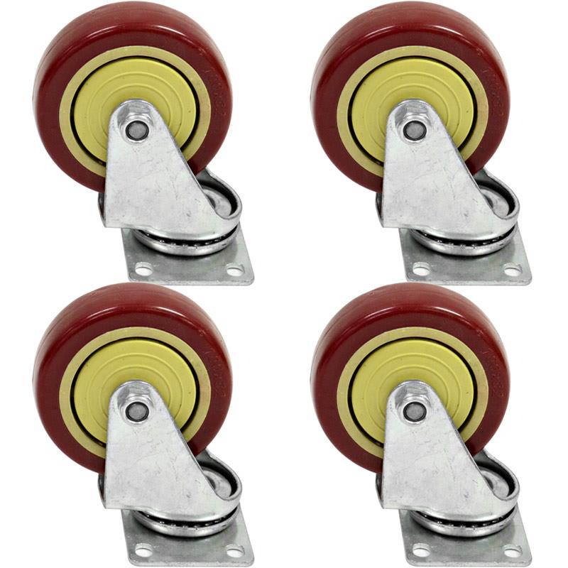 Red Non-Locking 4" Swivel Caster/Wheel (4 Pack)