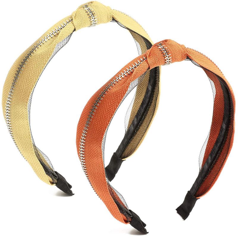 Glamlily 2 Pack Top Knot Women's Headbands with Zipper (Yellow and Orange, 5.5 x 1.25 x 7 in)