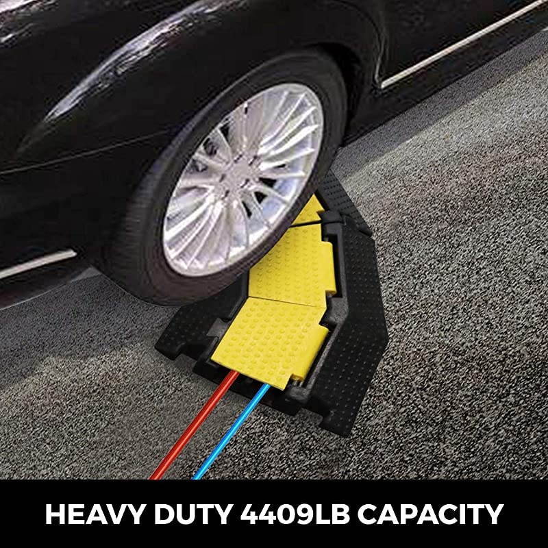 4 Pack 2Channel LeftTurn Rubber Cable Protector Ramp Corners 45 Degree for Cord Hose Track Protective Cover Ramps Driveway Traffic Speed Bumps Wires Concealer for Garage Parking Lot RV SUV