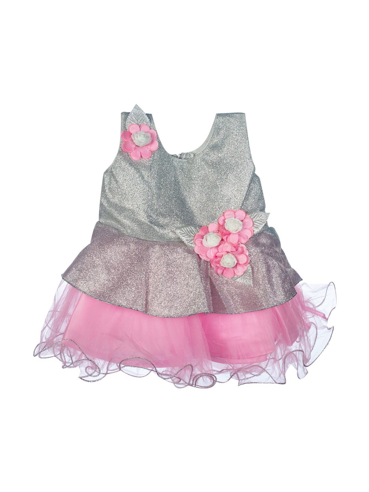 Mee Mee Kids Sliver & Pink Applique Dress