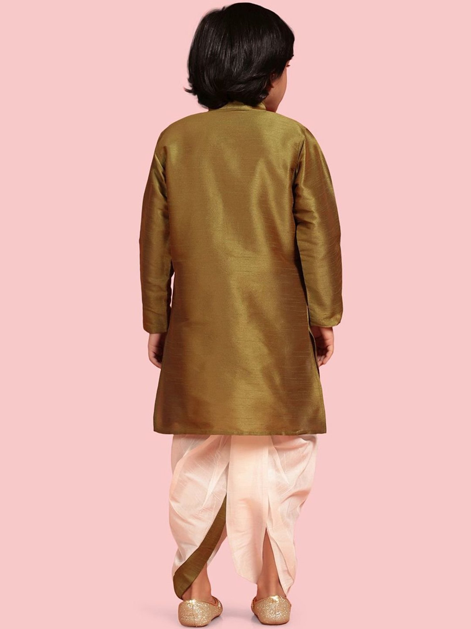 AJ Dezines Kids Olive Green & White Regular Fit Full Sleeves Kurta Set