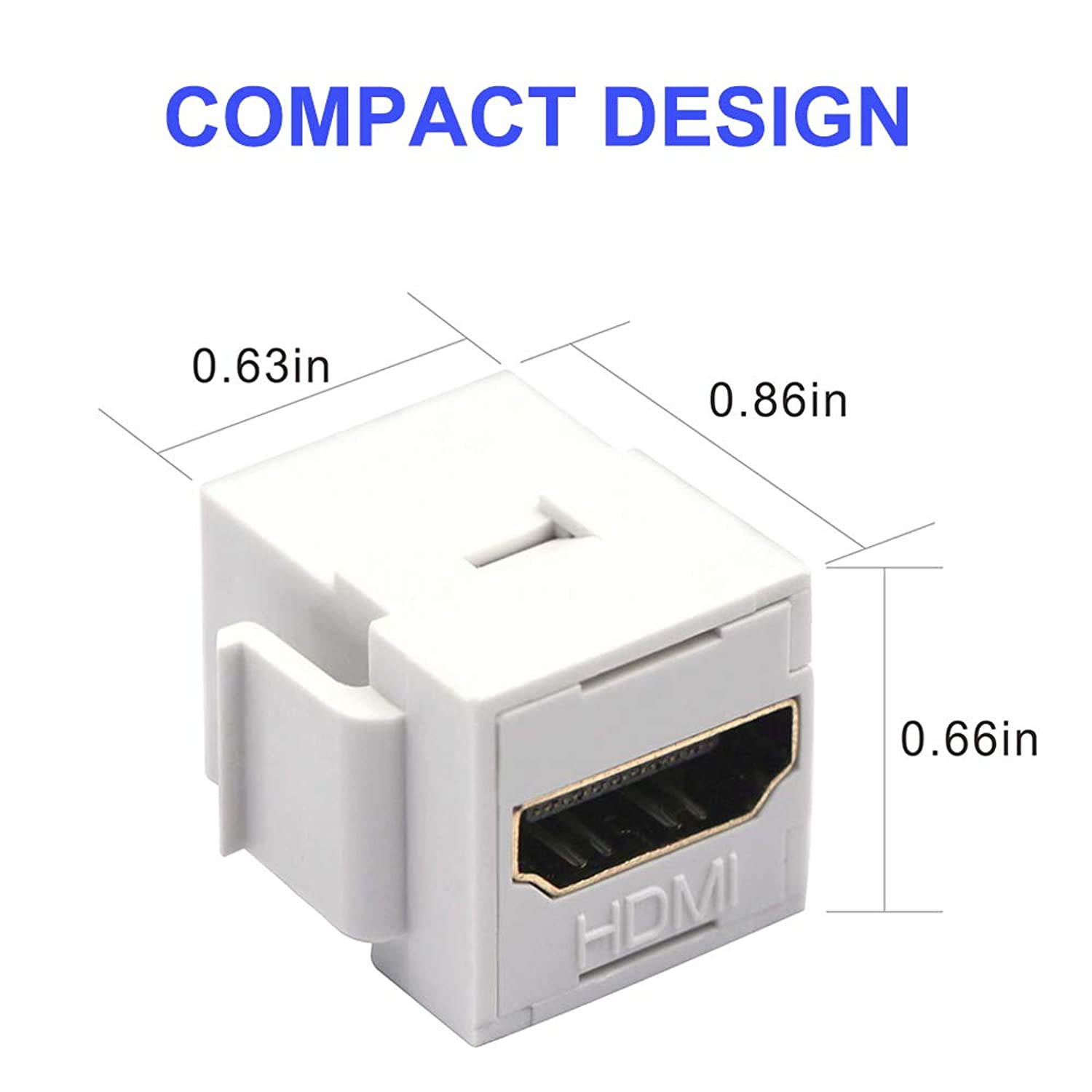 VCE 6-Pack HDMI Female Keystone Coupler, HDMI Keystone Jack Insert Gold Plated HDMI Female to Female 3D&4K Mini Coupler Adapter Connector for Wall Plate-White