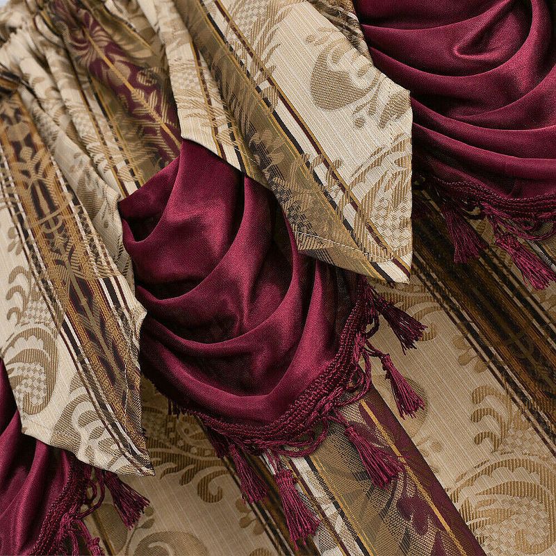 Kate Aurora Red, Burgundy & Taupe Complete Window in a Bag Damask Window Curtain Set - 56 in. W x 84 in. L, Burgundy