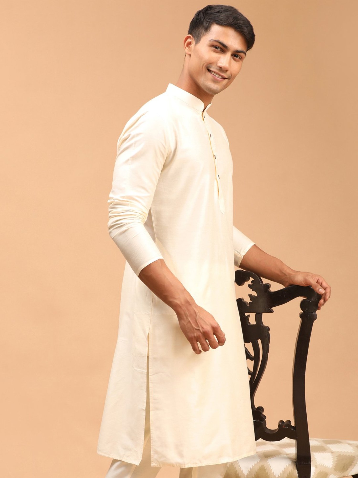 Manthan Fawn & White Regular Fit Kurta