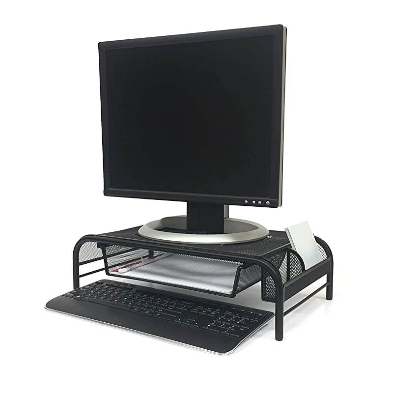 MESHMONSTABLK Metal Mesh Monitor Stand and Desk Organizer with Drawer Blackfrom Quality Materials