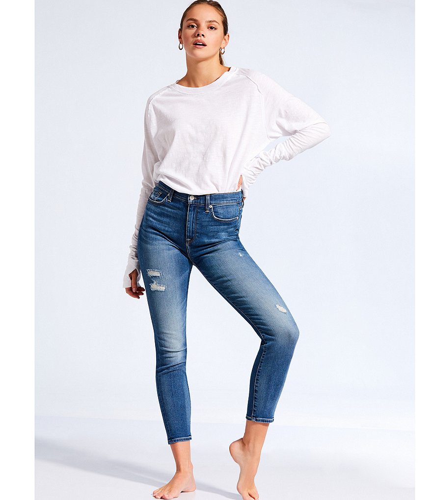 7 for all mankind Ski High Waist Distressed Hem Detail Skinny Jeans