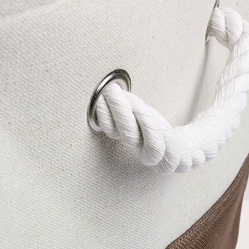 Collapsible Fabric Storage Basket Bins with Dual Handles, Foldable Toy Bins for Laundry Clothes Storage, Home Organizer for Bedroom Office Closet Shelves Coffee Color+White Small