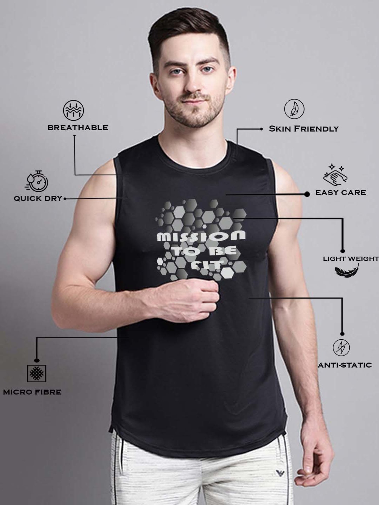 Friskers Black Regular Fit Graphic Sports T-Shirt