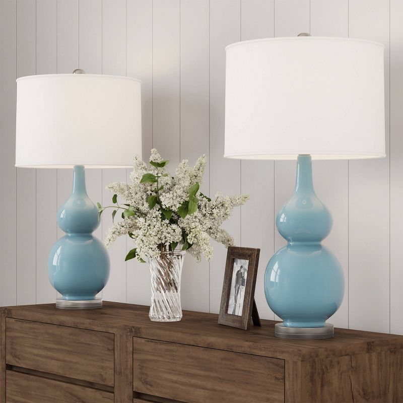 Set of 2 Ceramic Double Gourd Table Lamps (Blue)