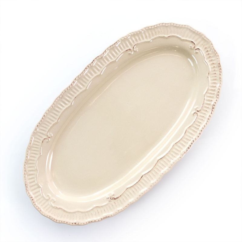 Home Accents 2 Piece Capri 16 Inch Oval Stoneware Platter Set in Sand
