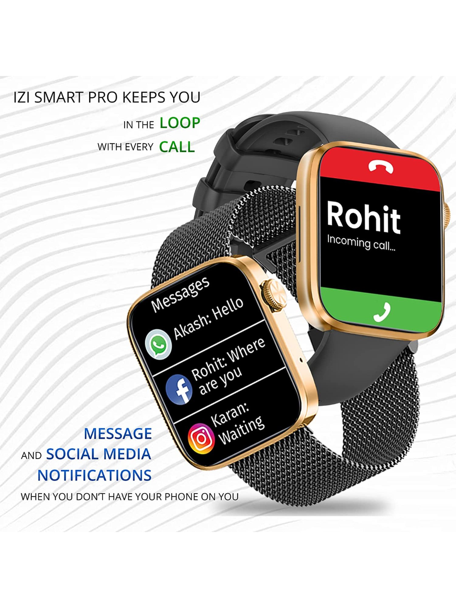 IZI SmartPro 1.9 inch PPI 326 UHD Smartwatch with 2 Premium Straps Included Steel + Silicone