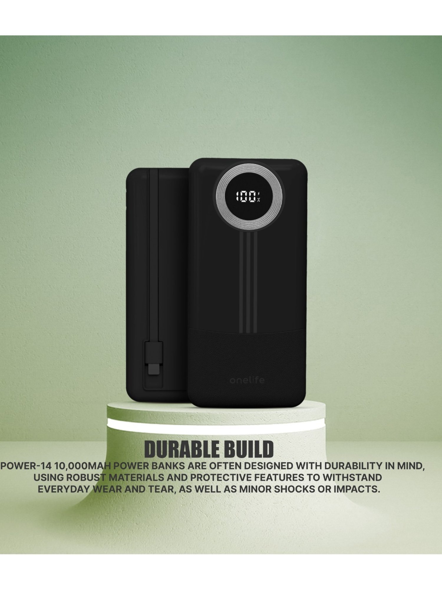 Onelife Power 14, 10000 mAh 22.5W Slim Quick Charge Power Bank (Black)