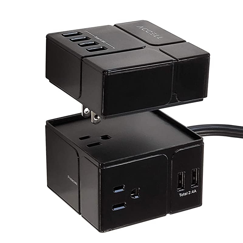 Power Cube Surge Protector and USB Wall tap Power Combo 3 Protected AC outlets 6 USBA Ports 6ft Cord Black 540J UL Certified