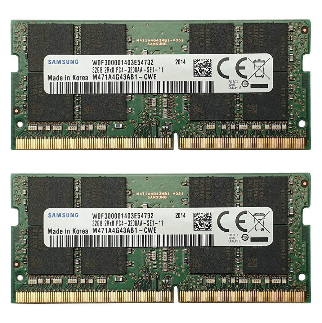 64GB (2X32GB) Samsung M471A4G43AB1-CWE PC4-3200AA Laptop Memory RAM 260-pin DDR4 3200MHz SODIMM 1.2V