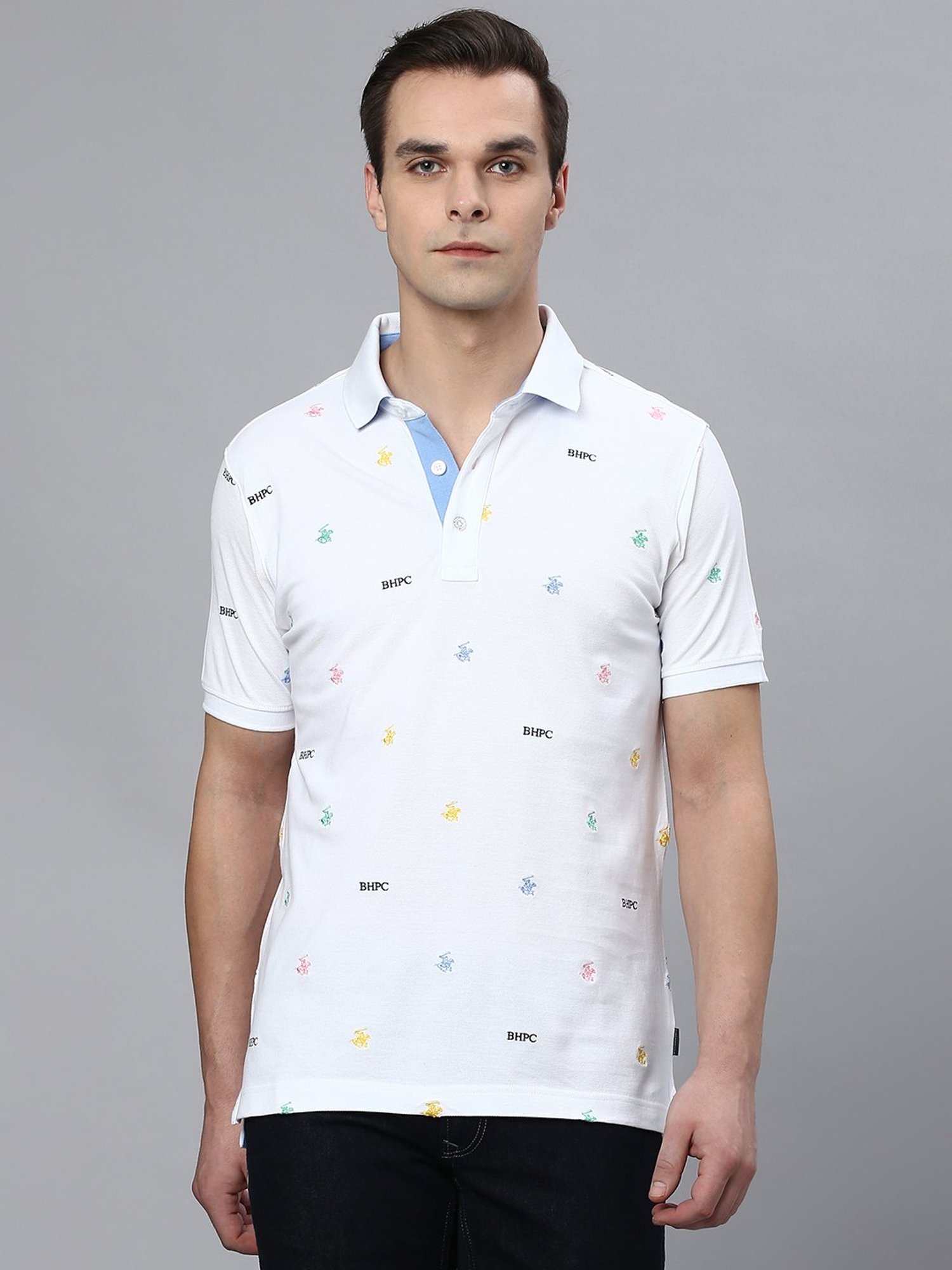 Beverly Hills Polo Club White Regular Fit Cotton Polo T-Shirt