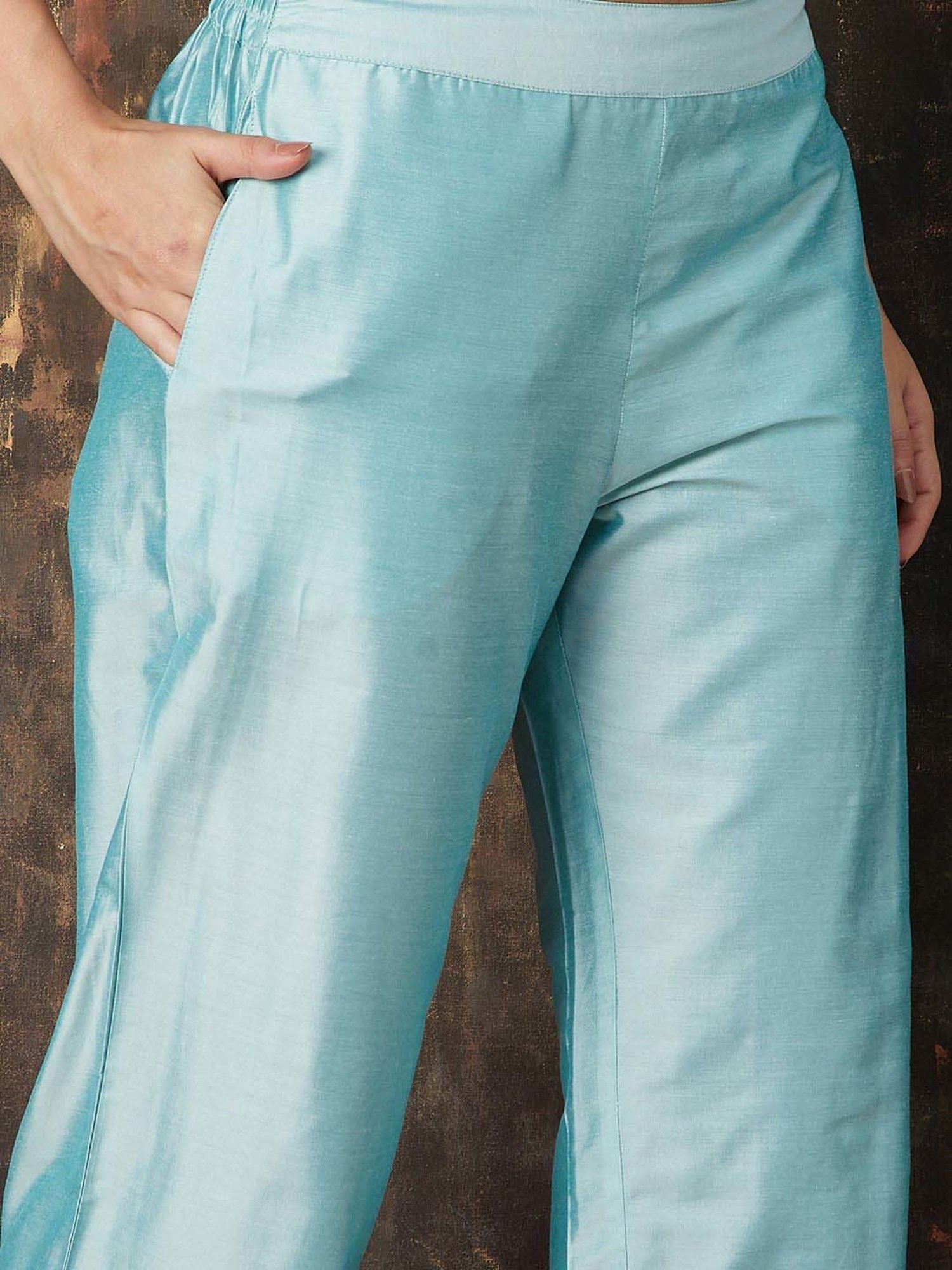 Melange by Lifestyle Blue Embroidered Kurta Pant Set With Dupatta