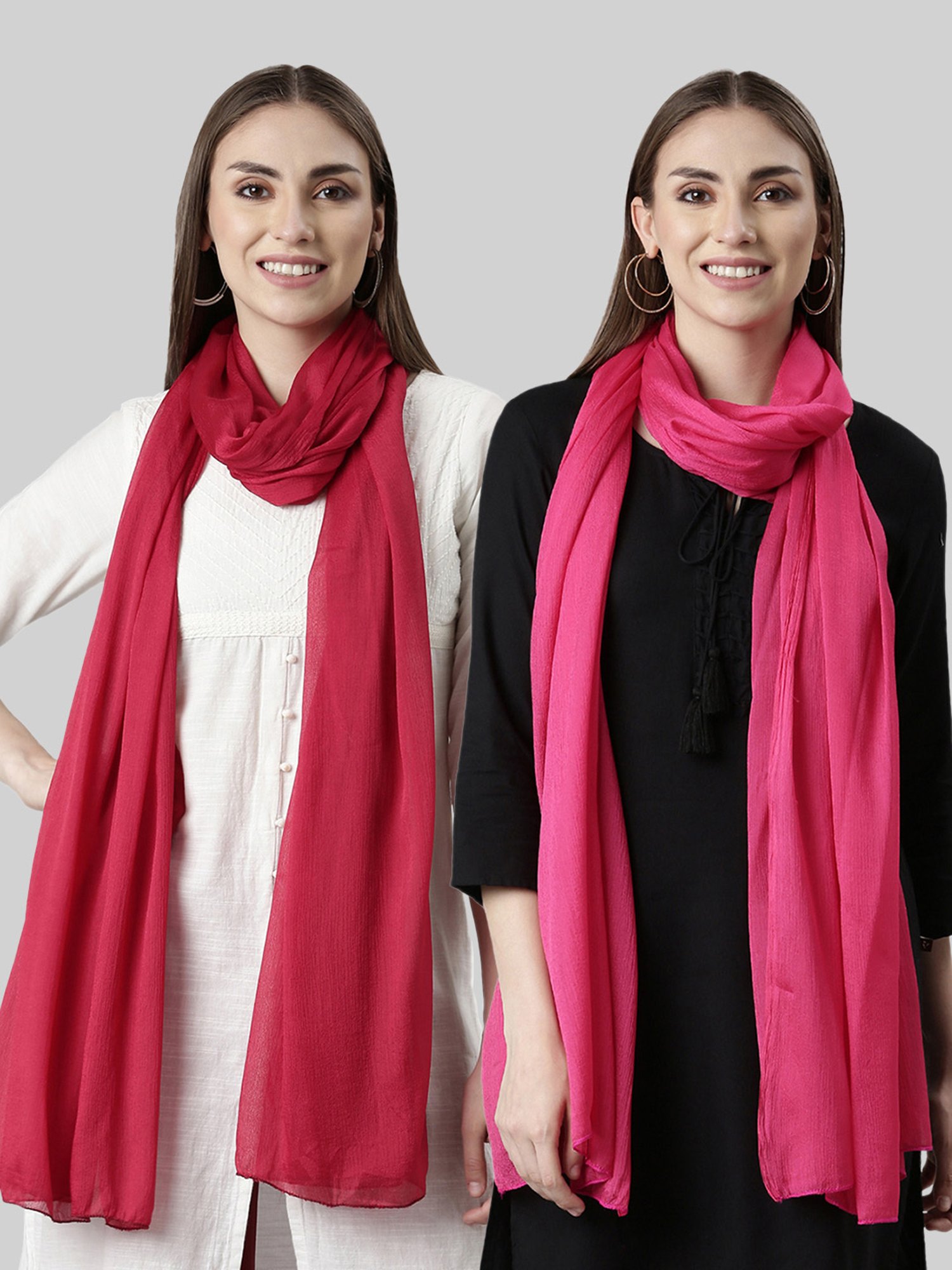 TWIN BIRDS Red & Pink Dupatta - Pack of 2