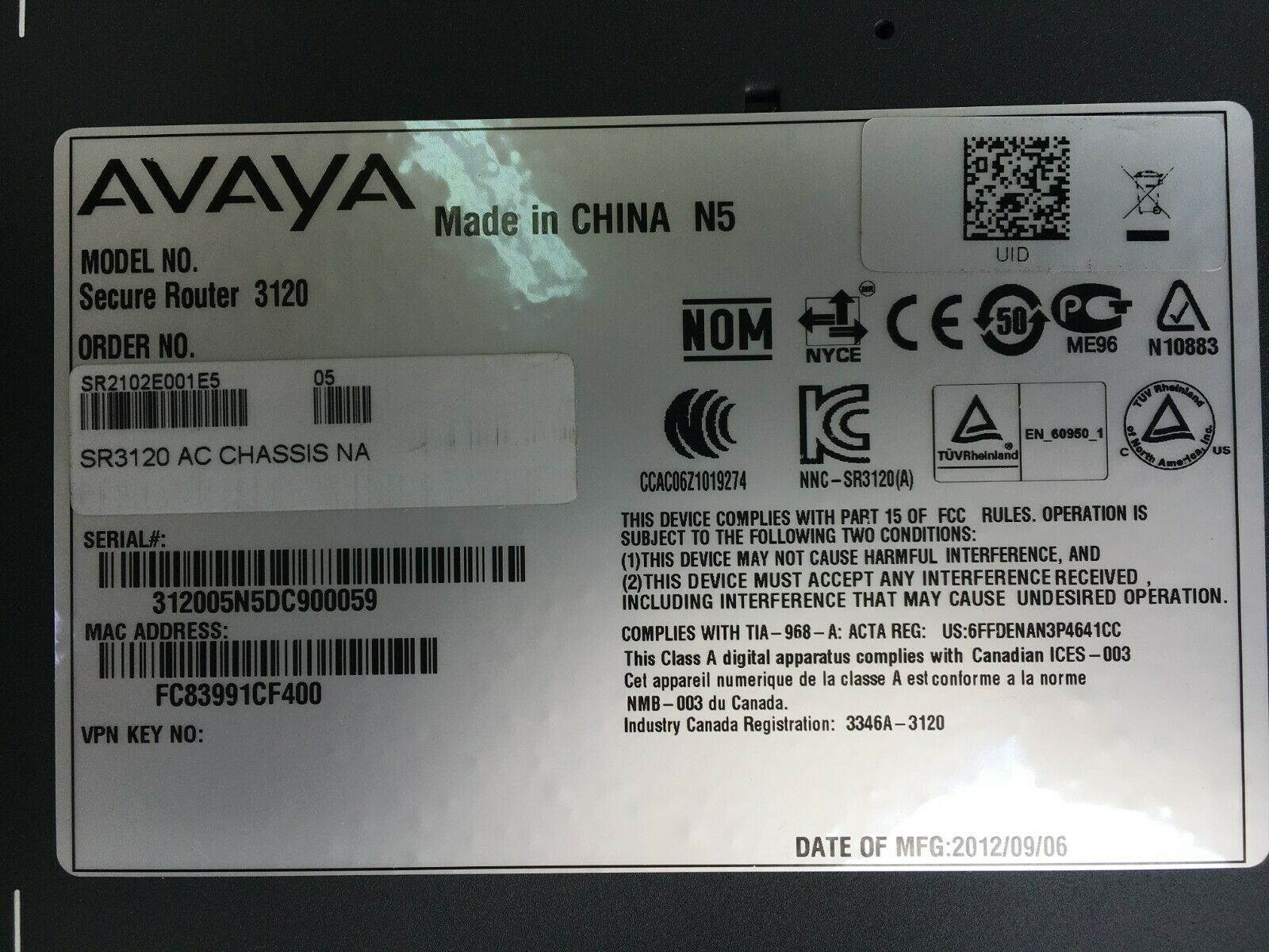 *NEW* Avaya SR3120 (SR2102E001E5) 2 Slot Chassis w/2 Fast Ethernet Ports